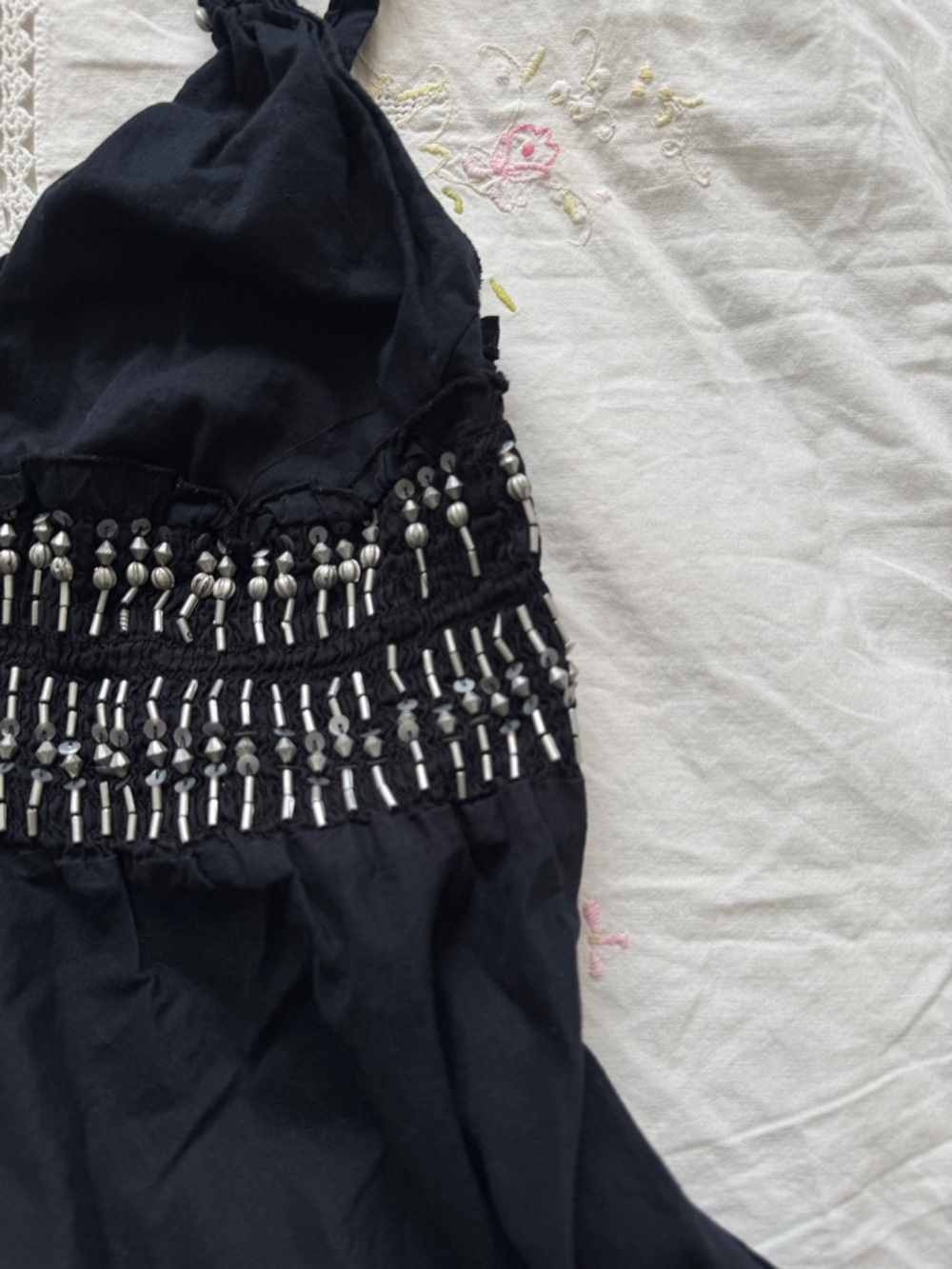 Morgan De Toi Silver Beaded Black Women's Camisole Babydoll Top - Picture 4 of 7